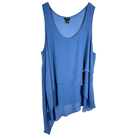 Torrid Plus Size 3X Tank Top Tiered Long Ruffled Asymmetric Blue Chiffon 1490 - Picture 1 of 9